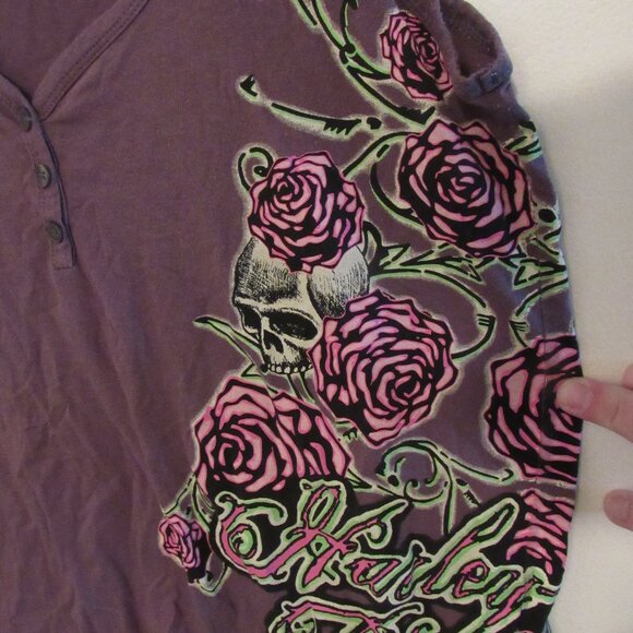 Harley Davidson Motor Clothes Tank Top Women's XL Purple Skull and Roses Design - Picture 3 of 6